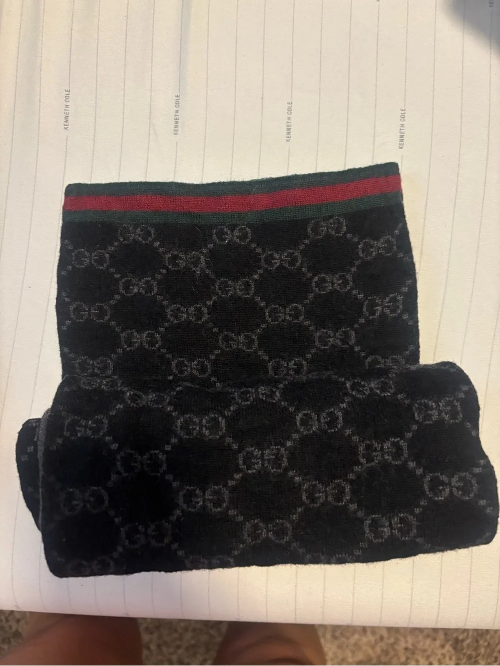 Gucci Dark Gray and Black GG Logo Knit Scarf